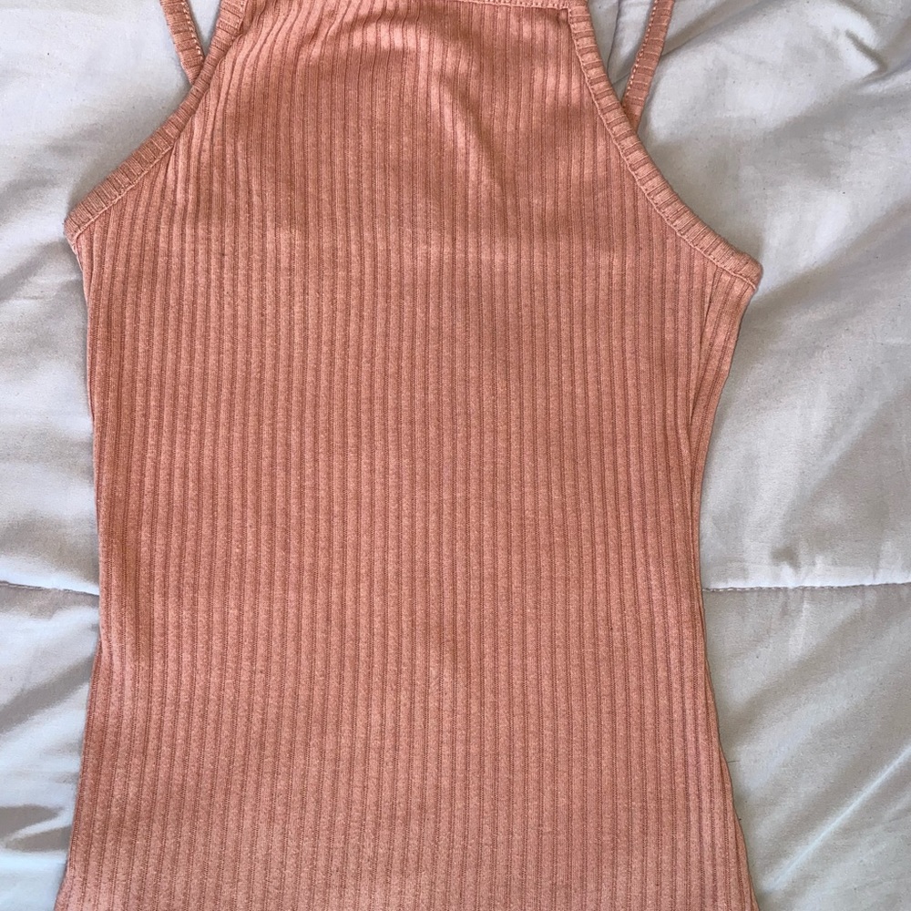 Pink Peach Tank Top- Ribbed laced up cami